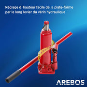 Arebos Juego de 2 rampas de acceso con gato hidráulico de 2 T | Elevador de coches XXL | Ancho de acceso de 257 mm | Plataforma elevadora con válvula de seguridad | Altura ajustable | Rojo