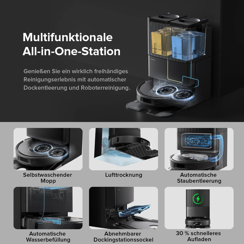 Roborock QV 35A Robot aspirador y fregasuelos con 8000 Pa de potencia de succión, Reactive Tech, elevación de mopa de 10 mm, LiDAR y base todo en uno
