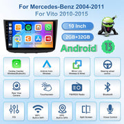 Autoradio 2G+32G para Mercedes-Benz Vito 2004-2011/2010-2015 con Carplay inalámbrico y Android Auto, Android 13 10.1'' Radio de coche con BT GPS WiFi Mirror Link FM/RDS EQ SWC