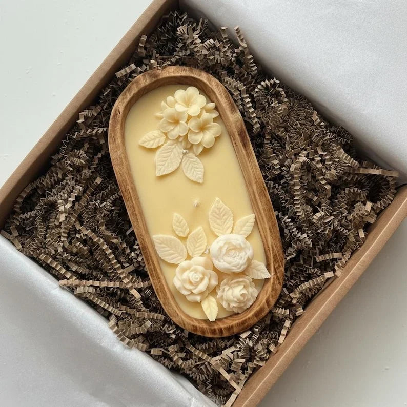 Vela grande de 3 mechas en cuenco de masa con diseño floral, vela perfumada de rosa 3D en color verde oliva y amarillo, vela de cera de soja, decoración floral para el hogar
