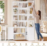 Librería FirFurd de 187 cm con puertas, estantería esquinera con 12 compartimentos, armario para libros en forma de L, vitrina de madera, armario alto, estante con puertas para salón, estudio, oficina, cocina, 187 x 80 x 80 cm, blanco