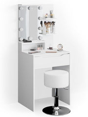 Tocador Vicco Ruben, blanco, 60 cm con iluminación LED y taburete