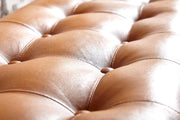 FineBuy Banco de cuero auténtico/madera maciza, color marrón, 125x50x38 cm, diseño Chesterfield, banco tapizado para recibidor, banco de cuero para pie de cama, para 2 personas, banco de recibidor moderno