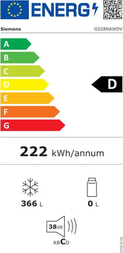 Congelador Siemens GS54NAWCV iQ500, 176 x 70 cm, 327 L, noFrost nunca más volver a descongelar, bigBox espacio para alimentos congelados grandes, varioZone estantes y cajones de cristal flexibles, Blanco