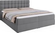 Cama boxspring BROMARKT con arcón, cama tapizada con colchón Bonell y topper, cama para dormitorio, cabecero acolchado, modelo Dakota, muelles Bonell, 180x200, grado de firmeza H3, gris Malmo