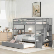 Literas gemelas sobre gemelas con cama nido individual y función de almacenamiento en escalera, color gris