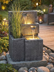 Fuente "Grada" plantable con iluminación LED, fuente de jardín en cascada, fuente de terraza