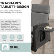 UDPATIO Sillón de ratán para jardín, reclinable, tumbona ajustable a 150°, con respaldo ajustable, fundas y cojines extraíbles, impermeable, para interior y exterior - Gris