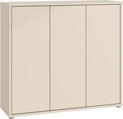 Zapatero Forte Alice Springs 100 110, armario de recibidor con 3 puertas y 8 estantes, madera reconstituida, color beige cachemira, 109,2 cm de ancho x 99,1 cm de alto x 34,9 cm de profundidad
