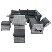 Conjunto de sofá seccional de ratán para exteriores con mesa ajustable y sillones reclinables
