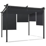 Pérgola edición especial con techo retráctil de 3x3 m y 4 toldos gris antracita