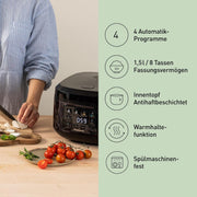 Panasonic SR-DA152KXE Arrocera automática con vaporera, 1,5 litros, 8 tazas, lógica difusa (Fuzzy Logic), indicador de proporción de agua, libre de BPA, función de mantener caliente, inicio programado, piezas aptas para lavavajillas, negro
