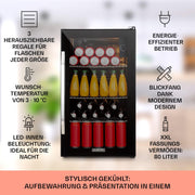 Mininevera Klarstein con puerta de cristal para habitaciones, refrigerador de bebidas con estantes ajustables, pequeño de 80 litros, frigorífico silencioso para interiores/exteriores
