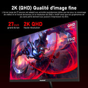 Monitor de PC IPS Gawfolk de 27 pulgadas, 2K WQHD (2560×1440P), monitor gaming de 320Hz, 1ms, sin bordes, 120% sRGB, gran angular de 178°, HDMI, DisplayPort, compatible con soportes de pared VESA 75x75mm - Negro