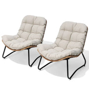 Sillas Papasan para exterior con cojín, sillas de patio acogedoras de ratán PE con mesa auxiliar