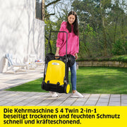 Barredora Kärcher S 4 Twin 2 en 1, amarillo/negro | Rendimiento de superficie máx.: 2400 m²/h, 2 cepillos laterales, depósito de suciedad: 20 l, ancho útil: 680 mm