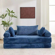 Sofá cama convertible de pana, 2 plazas, color gris oscuro / gris / verde / azul marino