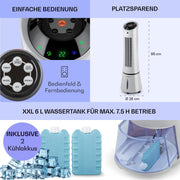Klarstein 4 en 1: Enfriador de aire inteligente, ventilador, humidificador e ionizador I Depósito de agua de 6 L, oscilación, 30 W, 210 m³/h, temporizador I Aire acondicionado sin tubo de escape, aire acondicionado portátil, negro-oro rosa