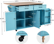 Aparador de cocina Sweiko, mueble de almacenamiento versátil con cajones y ruedas, diseño para comedor en madera clara y azul, armario de salón con estantes ajustables