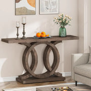 Mesa Consola Vintage con Base Geométrica Mesa de Pasillo de Madera