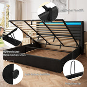 Cama FEONASE 180x200 con espacio de almacenamiento, cama tapizada de 180x200 cm con iluminación LED y estación de carga, estructura de cama con almacenamiento hidráulico y en el cabecero, somier, sin colchón, gris oscuro