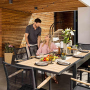 Mesa de jardín extensible di volio Galipo 135-270 cm – Mesa de terraza de aluminio resistente a la intemperie para 6-12 personas – Mesa de comedor con aspecto de madera y patas ajustables (beige)