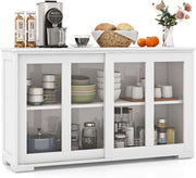 Aparador COSTWAY, mueble de cocina con puertas correderas de cristal y estante ajustable, aparador armario de almacenamiento, para cocina, comedor, sala de estar, 107 x 33 x 64 cm, madera (blanco)