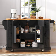 Isla de cocina extensible con alas abatibles, carrito de cocina sobre 4 ruedas con toma de corriente, mesa isla móvil con 2 puertas y 6 cajones