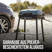 Barbacoa de gas Explorer II Pro 2108 con 2 quemadores de acero inoxidable de 4,4 kW, termómetro de barbacoa, barbacoa de mesa para camping con parrilla