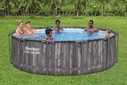 Piscina desmontable redonda Bestway 366x100 cm, set con bomba de filtrado, aspecto madera | 9.150 L, material TriTech de 3 capas, fondo con aspecto de mosaico de guijarros, incluye bomba de filtrado y escalera