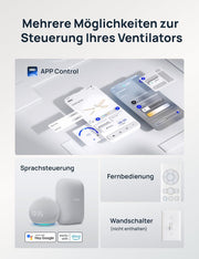 El ventilador de techo con luz DREO ofrece doce velocidades, tres modos y un motor de corriente continua silencioso. Montaje sencillo, LED regulable, mando a distancia y temporizador de 12 horas en color blanco.