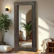 Espejo de cuerpo entero rectangular de madera maciza en ángulo recto, 71x31 pulgadas, usado, color marrón (sin soporte)