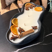 Vela de hormigón con cera de soja, aroma a toffee de vainilla, 3 mechas, 30 cm, naranja y canela