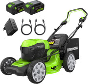 Cortacésped autopropulsado a batería Greenworks 48V (24V x 2) para hasta 480m², 46cm de ancho de corte, saco de 55L, cortacésped eléctrico más dos baterías de 4Ah y cargador doble, 3 años de garantía, GD24X2LM46SPK4X