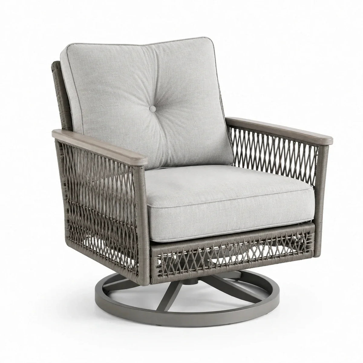Silla giratoria de aluminio con cojín de poliéster gris