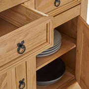 IDIMEX Aparador buffet cómoda mueble vajillero estilo mexicano de madera con 2 puertas batientes y 2 cajones, en pino macizo acabado teñido/encerado