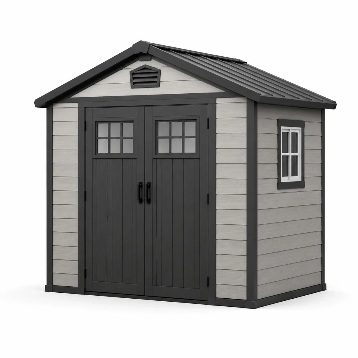 Cobertizo de jardín de resina 185x152x226cm gris/antracita con ventanas