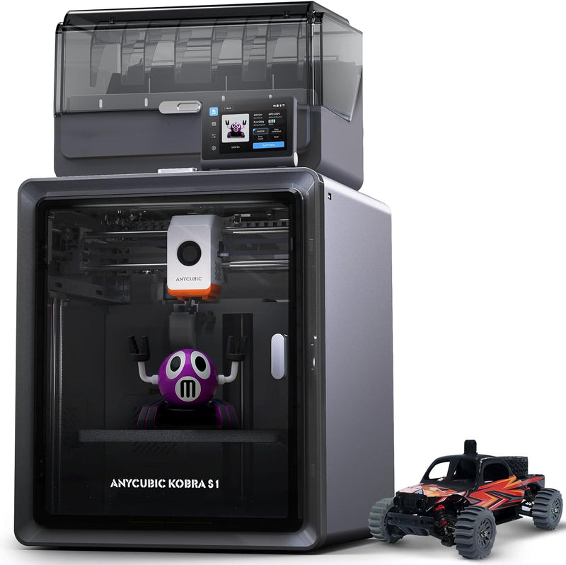 Impresora 3D Anycubic Kobra S1 Combo multicolor, impresión de alta velocidad a 600 mm/s, secado durante la impresión, estructura CoreXY totalmente cerrada, tamaño de impresión 250 x 250 x 250 mm