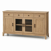 Aparador de madera maciza en color natural con puertas de cristal