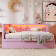 Cama con plataforma tapizada con puertos USB e iluminación LED - Base de cama matrimonial/individual con 2 cajones de almacenamiento - Dormitorio moderno