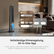 Ventilador nebulizador DREO TurboCool 765S, ventilador de torre 3 en 1 con ultrasonido, Wi-Fi y control por aplicación, depósito de 6 L, flujo de aire de 10,4 m/s, motor de CC silencioso de 20 dB, oscilación de 90°, 12 velocidades, 4 modos