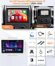 Autorradio Android 4G+64G para Fiat Ducato 3/Peugeot Boxer 2/Citroen Jumper 2 2006-2022 con Carplay inalámbrico, Android Auto, GPS, navegación, WiFi, pantalla de 9 pulgadas, Bluetooth, FM/RDS/32EQ/USB/SWC y cámara de visión trasera