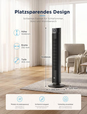 Ventilador de torre inteligente Midea FZ10-26ARDW silencioso con mando a distancia, 19 dB ultrasilencioso, motor CC, 4 modos y 12 niveles, temporizador de 24 h, control por aplicación para dormitorio, salón y oficina, negro, 105 cm