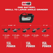 Esmeriladora angular inalámbrica M18 FUEL de 18V con motor sin escobillas de 4-1/2 pulg./5 pulg. con interruptor de paleta, dos baterías de 6.0 Ah y cargador