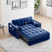 Sofá cama de 2 plazas de terciopelo de 55" con cama extraíble, respaldo ajustable, bolsillos laterales y soporte para teléfono