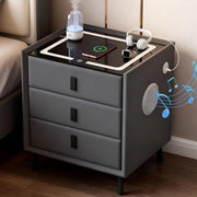 Mesita de noche con LED, mesita de noche con luz regulable de 3 colores y altavoz Bluetooth, mesa auxiliar con 2 USB y función de carga, 3 cajones, elegante mesita de noche con lámpara táctil para dormitorio (1, gris)