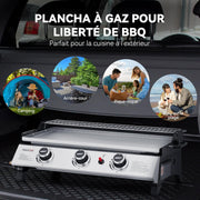 Plancha de gas propano Royal Gourmet de acero inoxidable, 3 quemadores de 7,5 kW, superficie de cocción de 61,5 x 32 cm con rejilla de calentamiento, adecuada para camping y exteriores, plateada