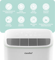 COMFEE' Deshumidificador Compacto, Absorbe hasta 12L/día, Modo silencioso, Bloqueo infantil, Temporizador 24H, Depósito 2,5L, Para habitaciones de 20-35㎡, Aqua Dry 12