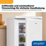 Congelador Exquisit GS512040E 91 l blanco, 4 estrellas, 4 cajones, 40 dB silencioso, puerta reversible, clase energética E
