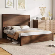 Estructura de cama de madera rústica AMERLIFE con cabecero empalmado de 51.2"